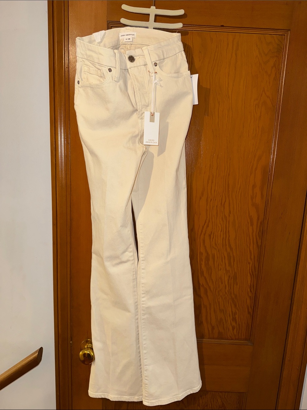 Good American Cream High-Rise Skim Bootcut Jeans